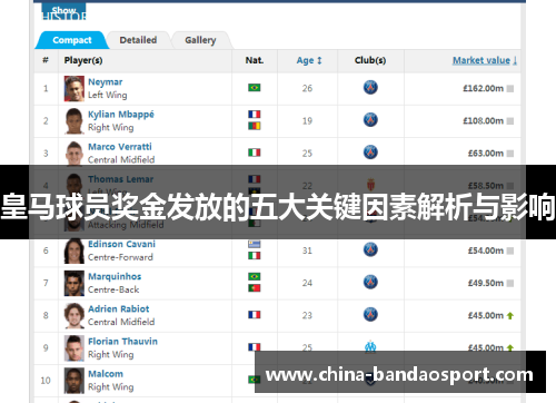 皇马球员奖金发放的五大关键因素解析与影响